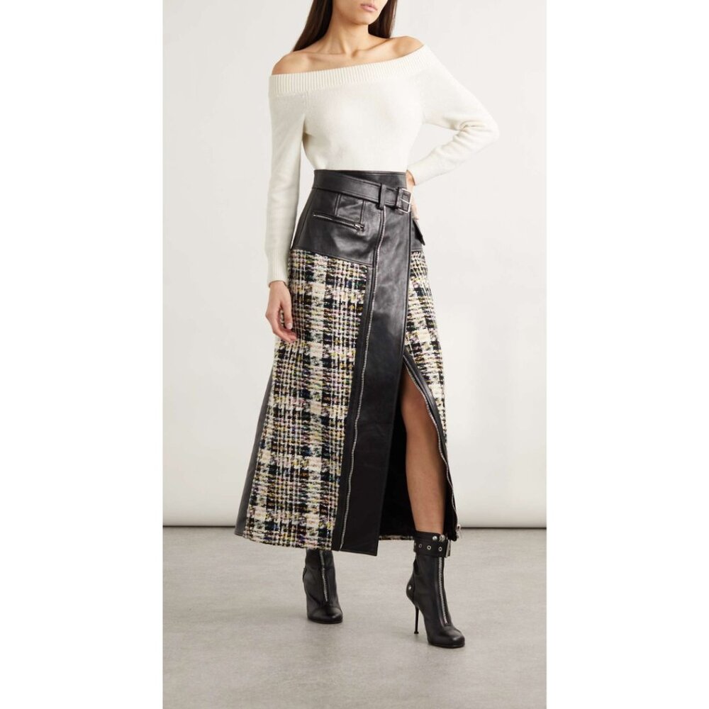 NWT Alexander McQueen Tweed and Leather Midi Skirt - Picture 3 of 15